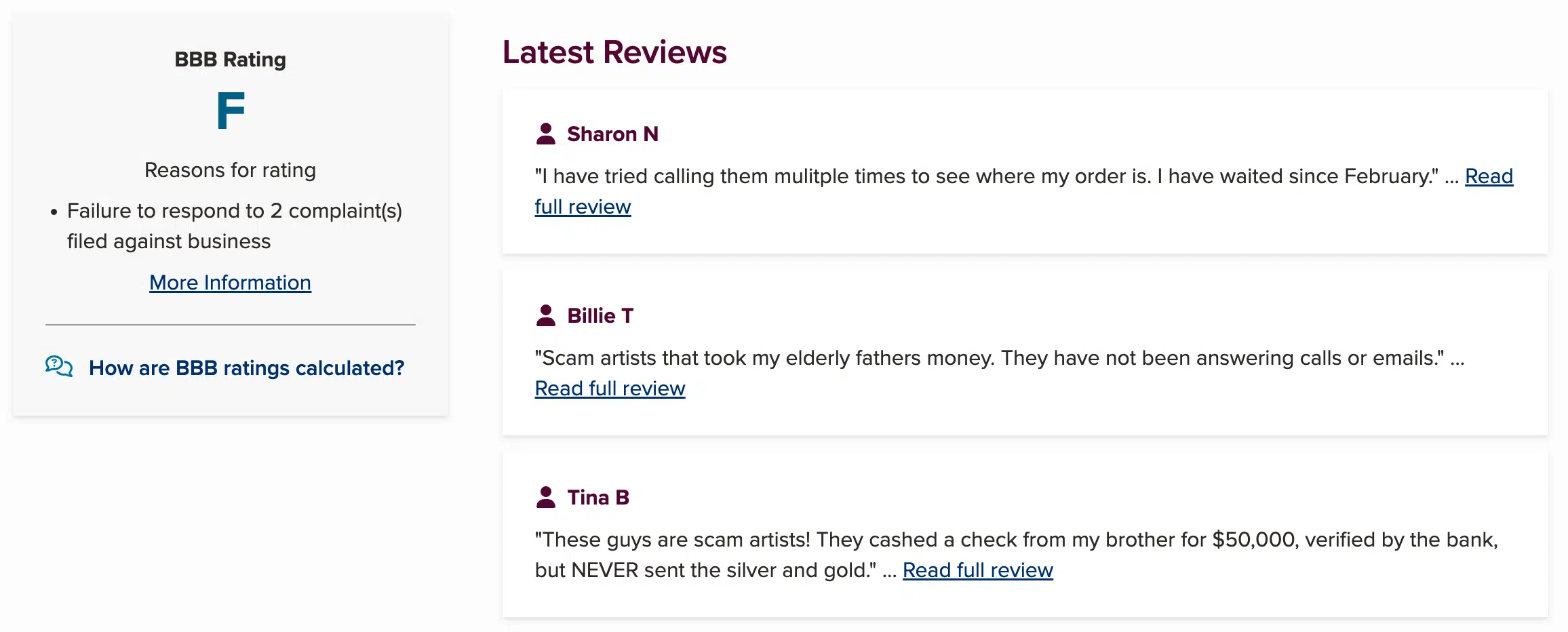 Colonial Metals Group F rating BBB colonial metals group scam