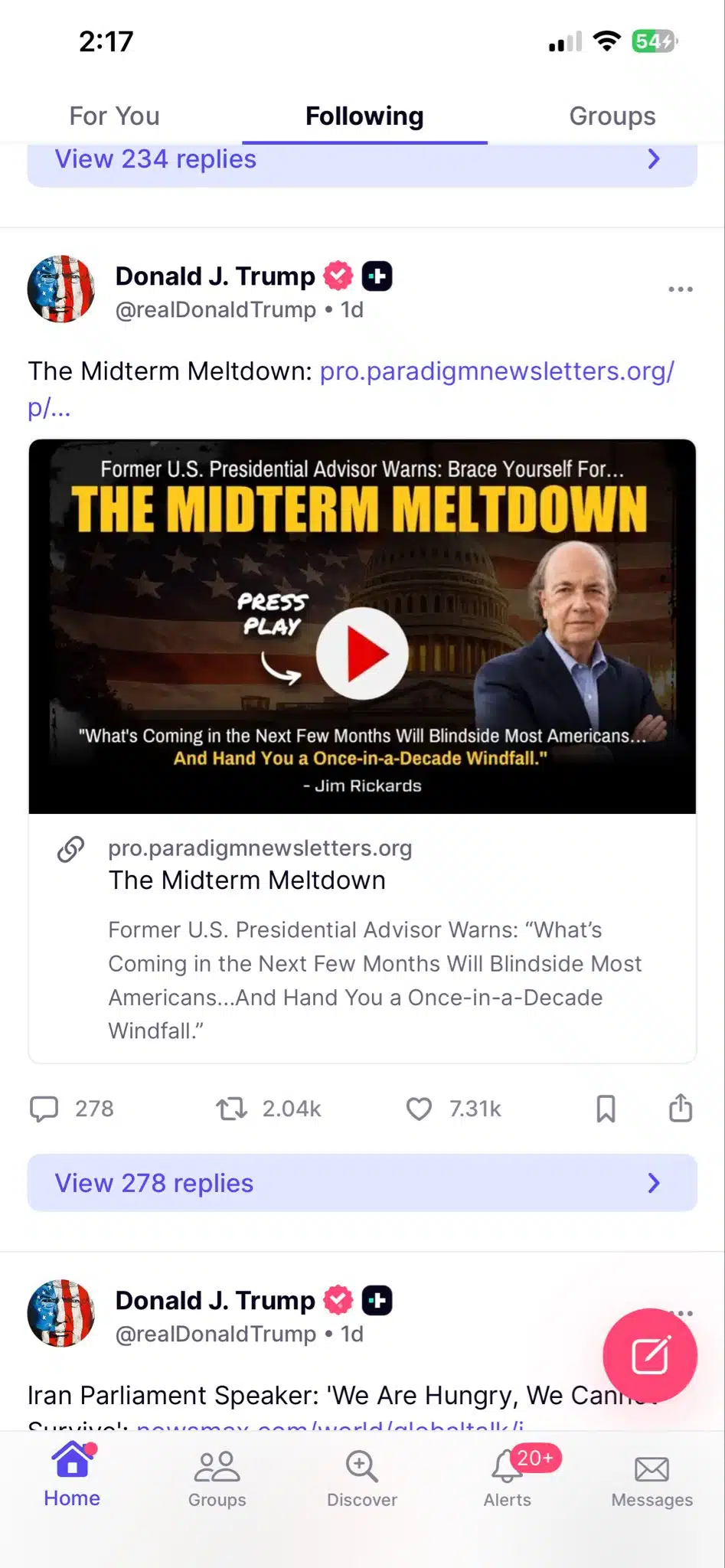 Midterm Meltdown Jim Rickards Trump Truth Social post Trump shares Jim Rickards gold prediction